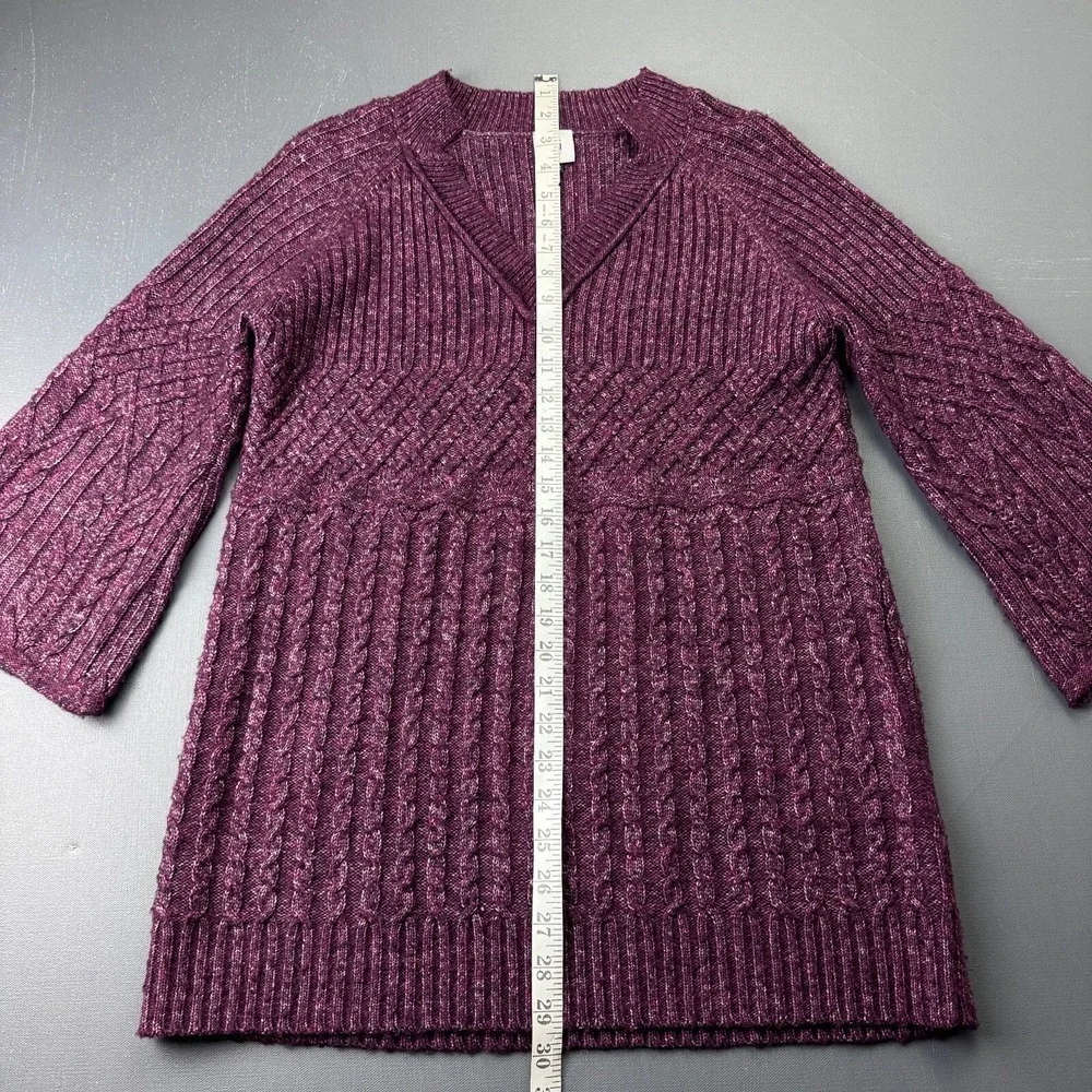 CAbi Womens Size Small Purple Ribbed Knit V Neck 3/4 Sleeve Pullover Sweater Top